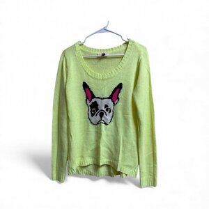 LEI Life Energy Intelligence Neon Yellow Knit Sweater Juniors XL Y2K Cute